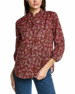 NYDJ 3/4-Sleeve Ruffle Neck Blouse Women