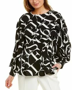Gracia Number Print Peplum Blouse Women