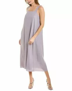EILEEN FISHER Quare Neck Silk Midi Dress Women