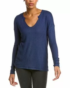 Chaser Vintage Thermal Split Neck Top Women