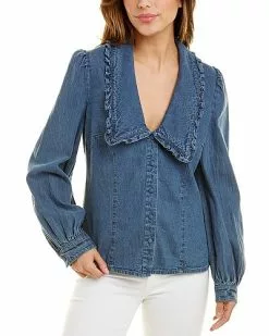 Bardot Collar Detail Chambray Shirt Women