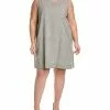 EILEEN FISHER Plus Round Neck Linen-Blend Shift Dress Women -Dresses shop 1411723043 RLLD 1