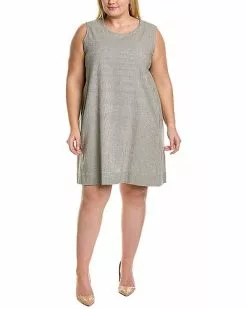EILEEN FISHER Plus Round Neck Linen-Blend Shift Dress Women