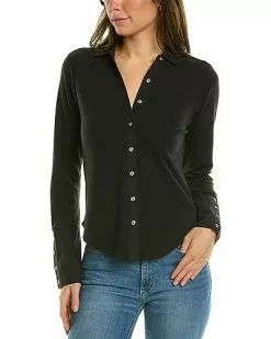 Chaser Rib Mixed Poplin Linen-Blend Top Women