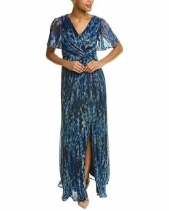Adrianna Papell Metallic Crinkled Mesh Gown Women